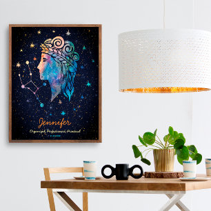 Póster Constelación de Virgo Zodiaco Acuarela Estrellas G