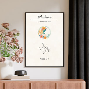 Póster Constelación del Zodiaco Virgo Boho Personalizada