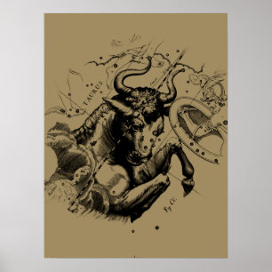 Póster Constelación Hevelius del Rótulo del tauro circa