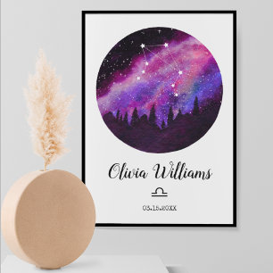 Póster Constelación rosa Libra Horóscopo Regalo de Rótulo
