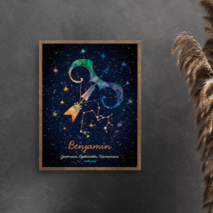 Póster Constelación Sagitario Zodiaco Galaxia Acuarela