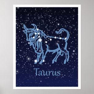 Póster Constelación y signo zodiacal de Tauro con estrell