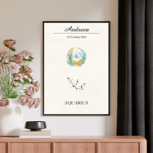Póster Constelación Zodiacal Acuario Boho Personalizada