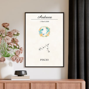 Póster Constelación zodiacal de Piscis boho personalizada