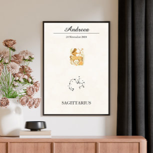 Póster Constelación Zodiacal Sagitario Boho Personalizada