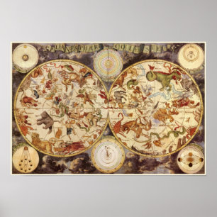 Póster Constelaciones, Astronomía de época, Frederik de W