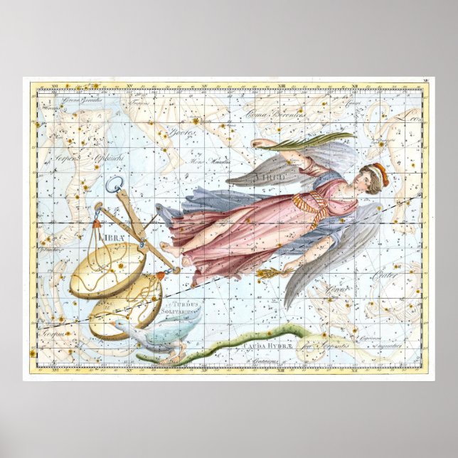 Póster Constelaciones de vintage celestial y libia (Frente)