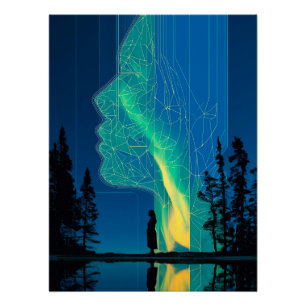 Póster Constelaciones y aurora, arte minimalista