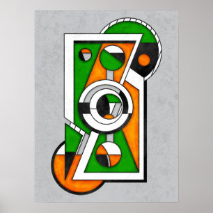 Póster Construcción abstracta Bauhaus verde y naranja