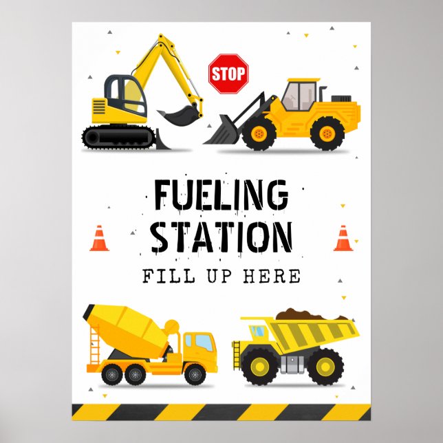 Póster Construcción Camiones Niños Estación de Combustibl (Frente)