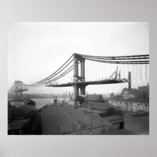 Póster Construcción de puente de Manhattan, 1909. Foto