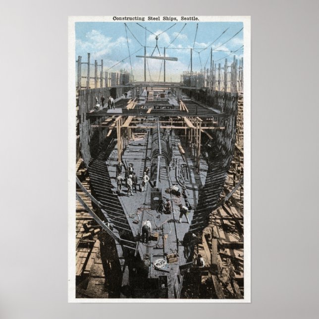 Póster Construcción de una escena de un barco de acero (Frente)