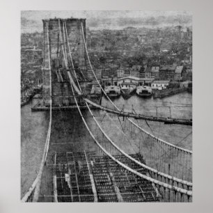Póster Construcción del puente Brooklyn de Nueva York
