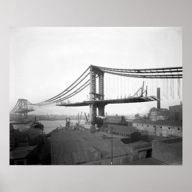 Póster Construcción del puente de Manhattan, 1909. Foto d (Frente)