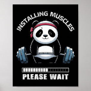 Póster Construcción muscular Gimnasio Panda Lifting Barbe