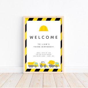 Póster Construction Trucks Theme Birthday Party Welcome