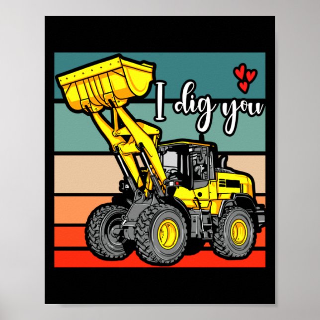 Póster Construction Vehicles Valentines Hearts Excavator  (Frente)