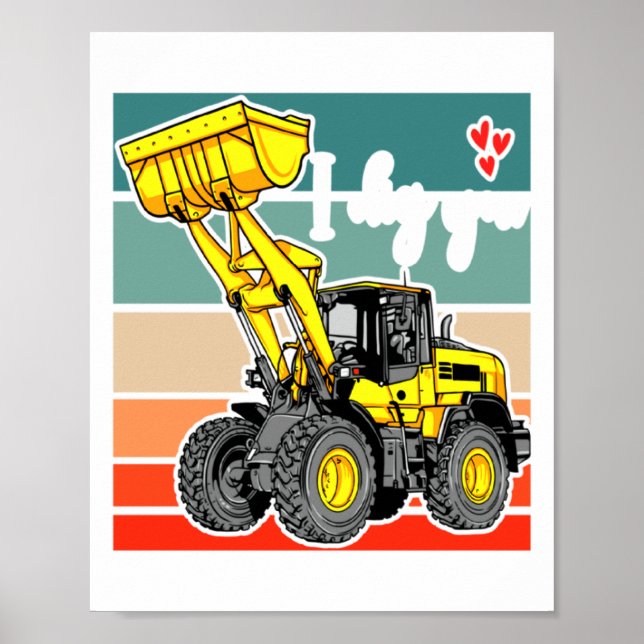 Póster Construction Vehicles Valentines Hearts Excavator  (Frente)