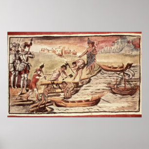 Póster Constructores de barcos indios mexicanos