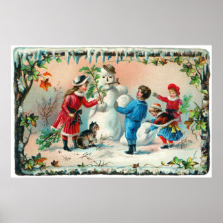 Póster Construyendo un muñeco de nieve c.1890