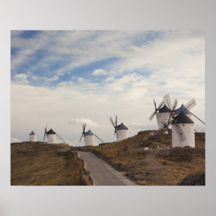 Póster Consuegra, molinos de viento antiguos de La Mancha