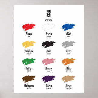 Póster Contar colores en tailandés, aprender a aprender