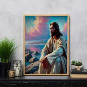 Póster Contemplación de Jesús junto a la costa majestuosa
