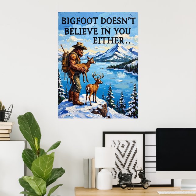Póster Contemplación de las montañas: Sasquatch y el Fawn (Oficina en casa)