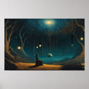 Póster Contemplando una galaxia surrealista de planetas t