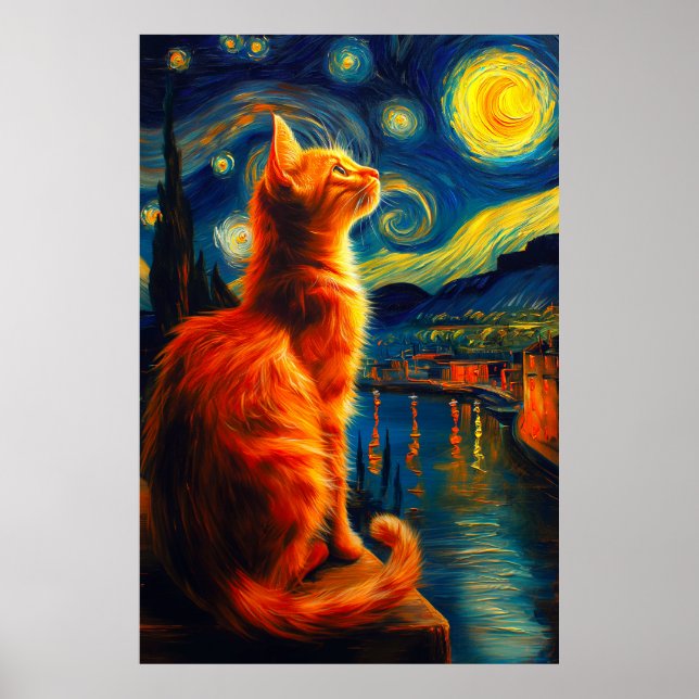 Póster Contemplative Ginger Cat | Starry Night Sky (Frente)