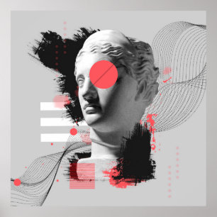 Póster Contemporary art collage with antique statue head 