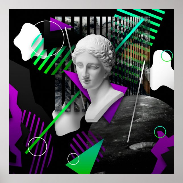 Póster Contemporary art collage with plaster head statue  (Frente)