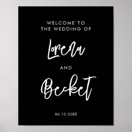 Póster Contemporary modern black wedding custom welcome