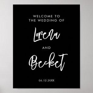 Póster Contemporary modern black wedding custom welcome