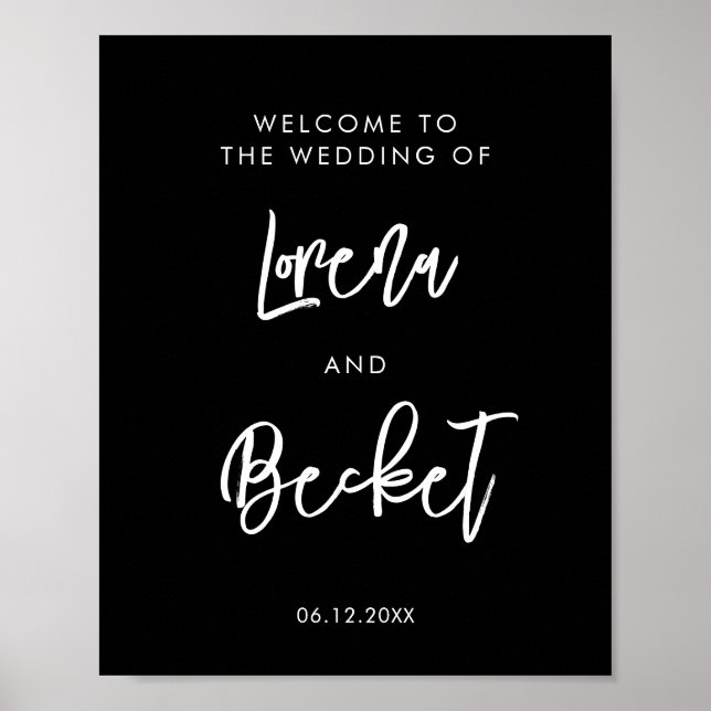 Póster Contemporary modern black wedding custom welcome (Frente)