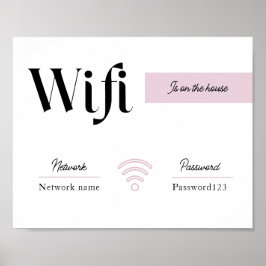Póster Contraseña Wifi rosa y blanca y Rótulo de red