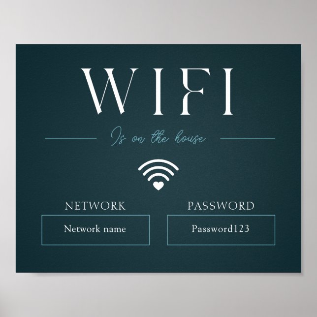Póster Contraseña Wifi verde y Rótulo de red (Frente)
