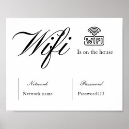 Póster Contraseña y Rótulo de red Wifi en blanco y negro