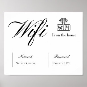 Póster Contraseña y Rótulo de red Wifi en blanco y negro