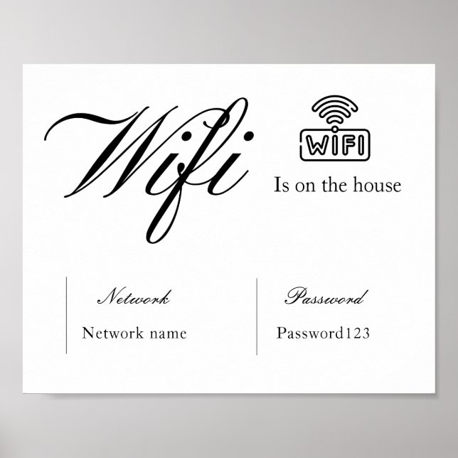 Póster Contraseña y Rótulo de red Wifi en blanco y negro (Frente)