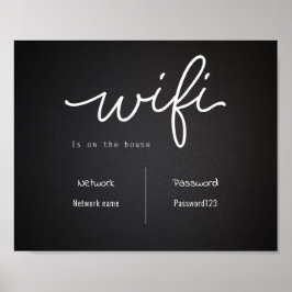 Póster Contraseña y Rótulo de red Wifi en blanco y negro
