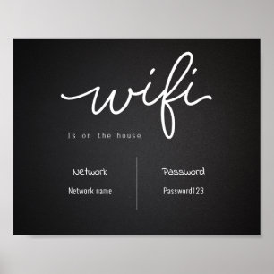 Póster Contraseña y Rótulo de red Wifi en blanco y negro