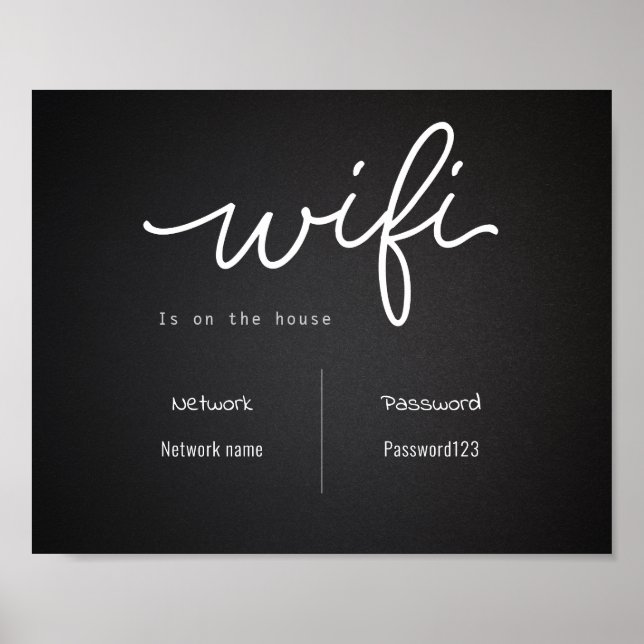 Póster Contraseña y Rótulo de red Wifi en blanco y negro (Frente)