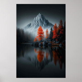 Póster Contraste Alpino: Pinos Ardientes en el Lago