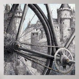 Póster Contraste mecánico: diseño de bicicleta en la Edad