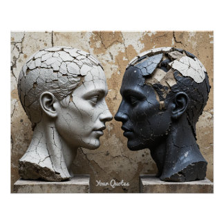Póster Contrasting Plaster and Obsidian Busts