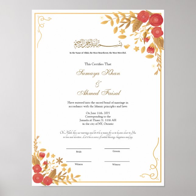 Póster contrato de marco botánico nikkah (Frente)