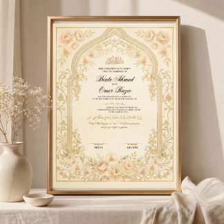 Póster Contrato de Nikkah Dorado Certificado Digital de B