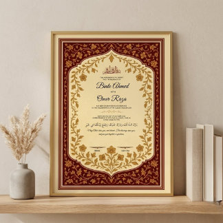 Póster Contrato de Nikkah dorado Certificado digital de N