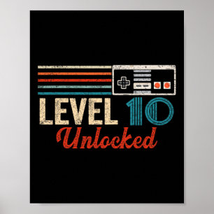 Póster Control de videojuegos de nivel 10 cumpleaños desb